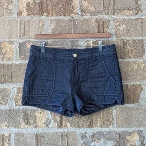 Ochirly Quilted Dark Chambray Patch Pocket Shorts Navy Blue